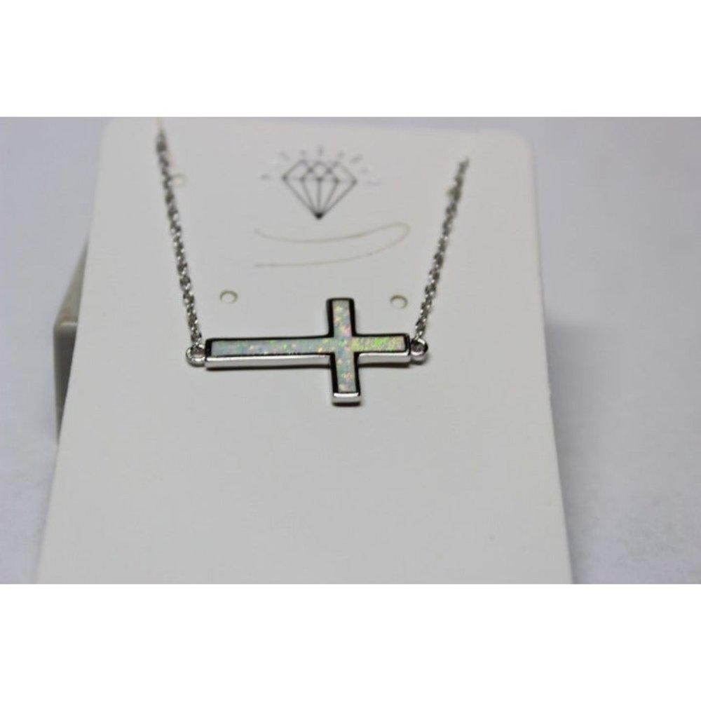 Sterling Silver Sideways Cross Pendant Necklace